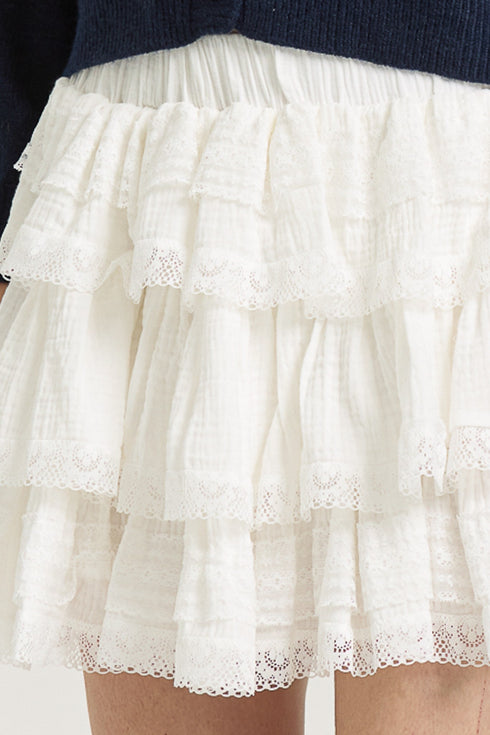 ADELINE TIERED LACE TRIMMED SKIRT
