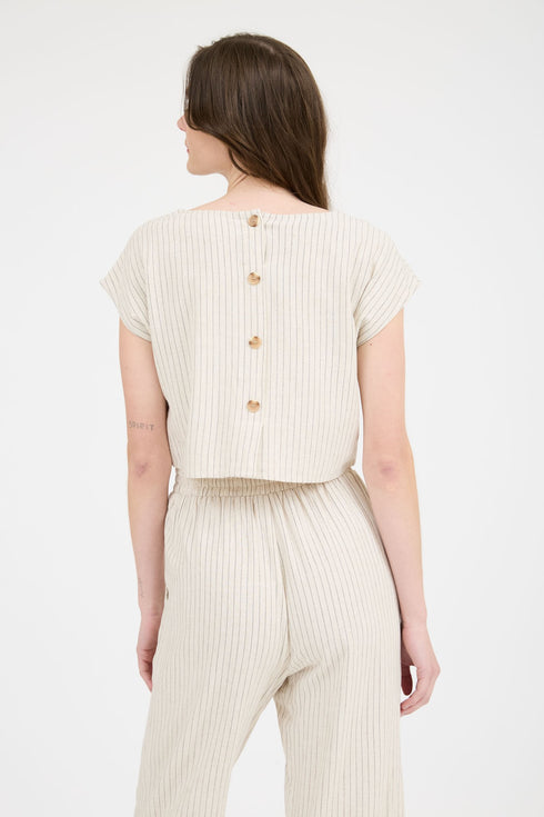 PINSTRIPE LINEN TOP