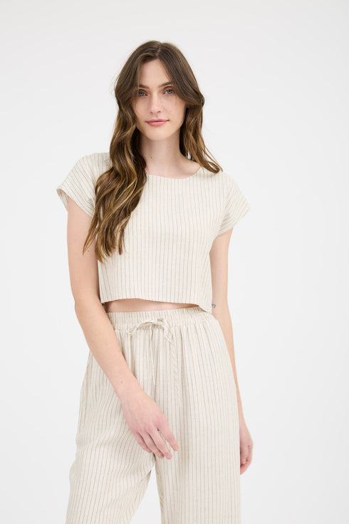 PINSTRIPE LINEN TOP