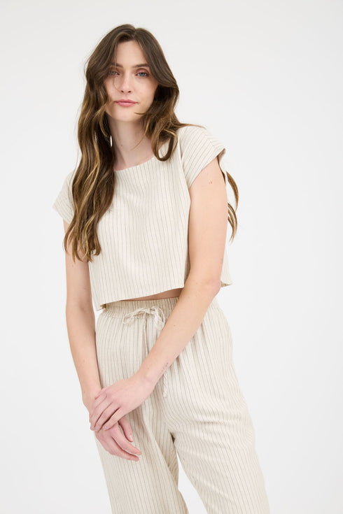 PINSTRIPE LINEN TOP