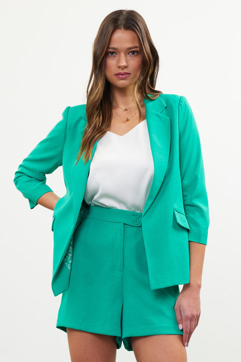 RACHEL SHIRRED SLEEVE BLAZER
