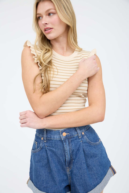 RUFFLE STRIPE TRIM TOP