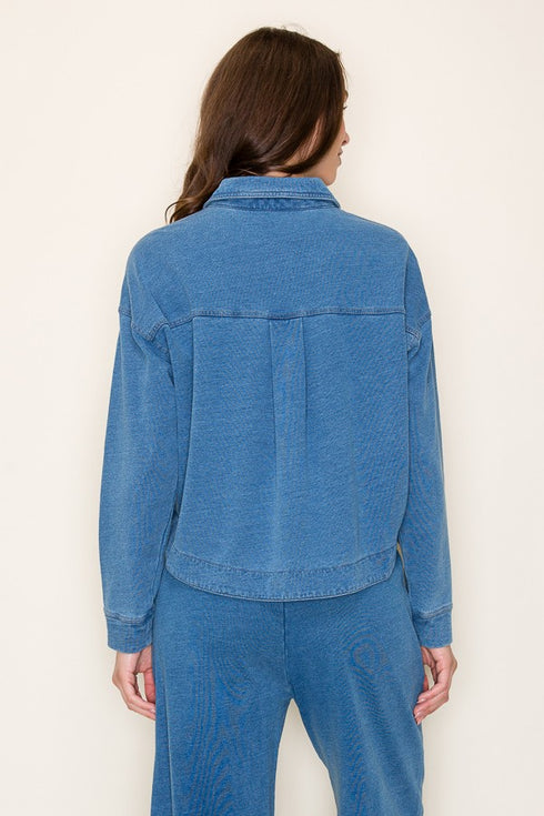 TERRY CROP DENIM TOP