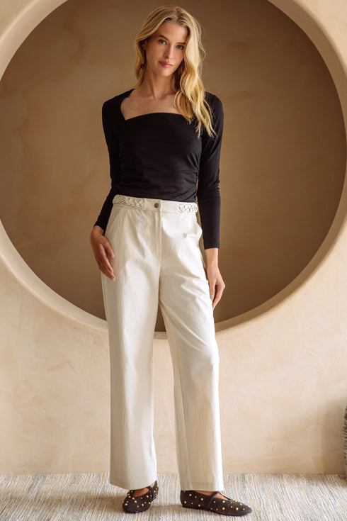 BRAIDED WAIST STRAIGHT PANTS