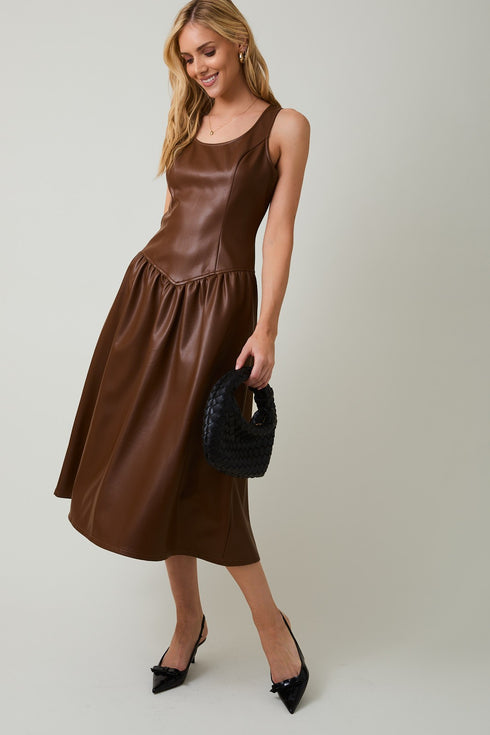 SCOOP FAUX LEATHER DRESS