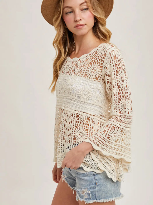 CROCHET BELL SLEEVE TOP