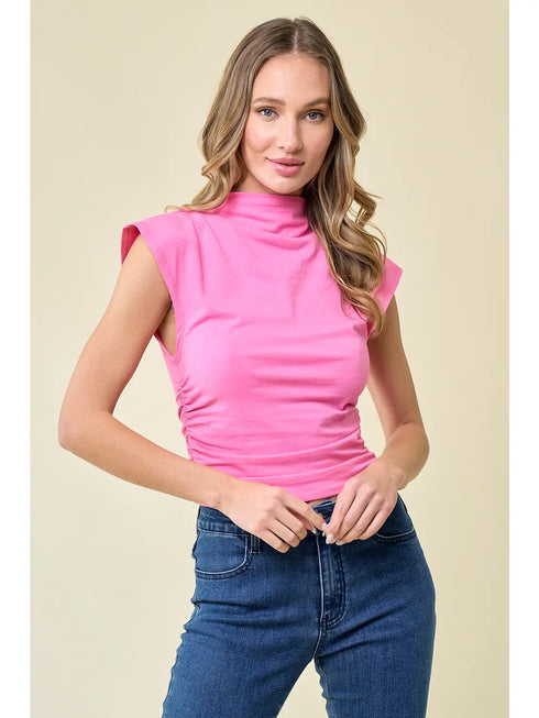 RUCHED MOCK NECK TOP