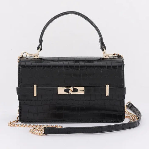 FAUX CROC LEATHER HANDLE BAG