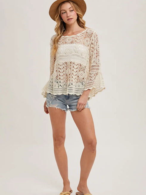 CROCHET BELL SLEEVE TOP