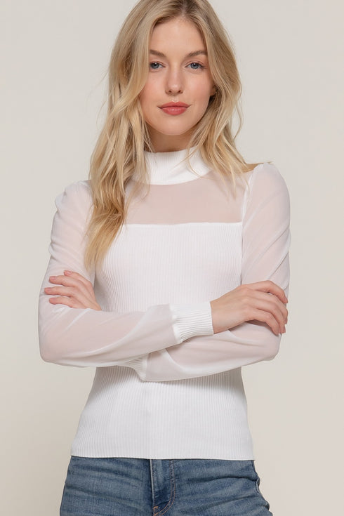 MOCK NECK MESH SWEATER TOP