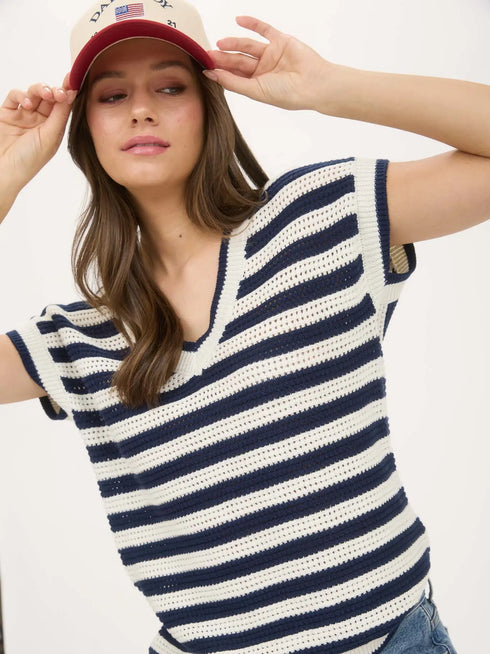 STRIPE CROCHET SWEATER TOP