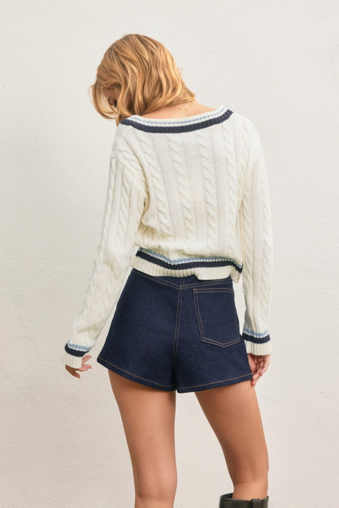 FAUX LEATHER DETAIL DENIM