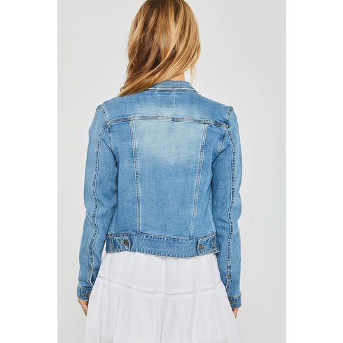 DISTRESSED STRETCHY DENIM JACKET